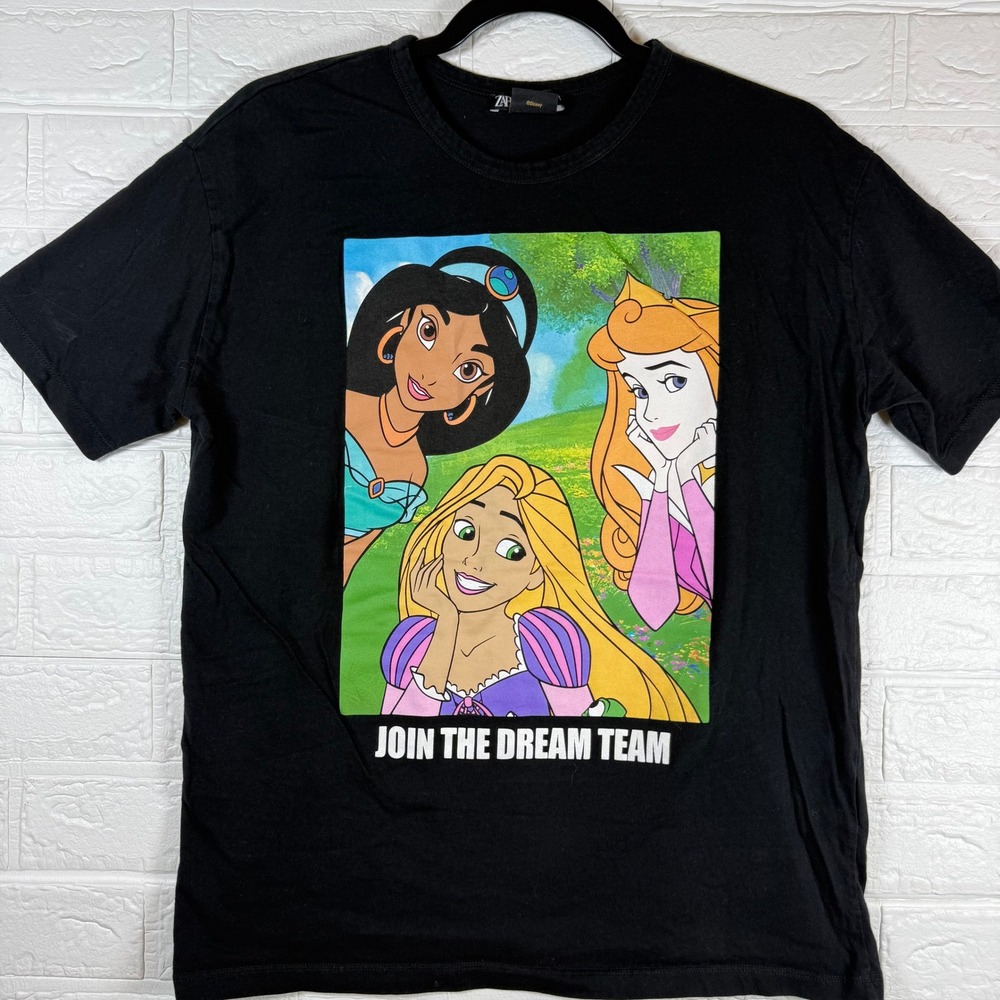 Zara Disney Princess T-Shirt Kids Size M Black Join The Dream Team Graphic Tee